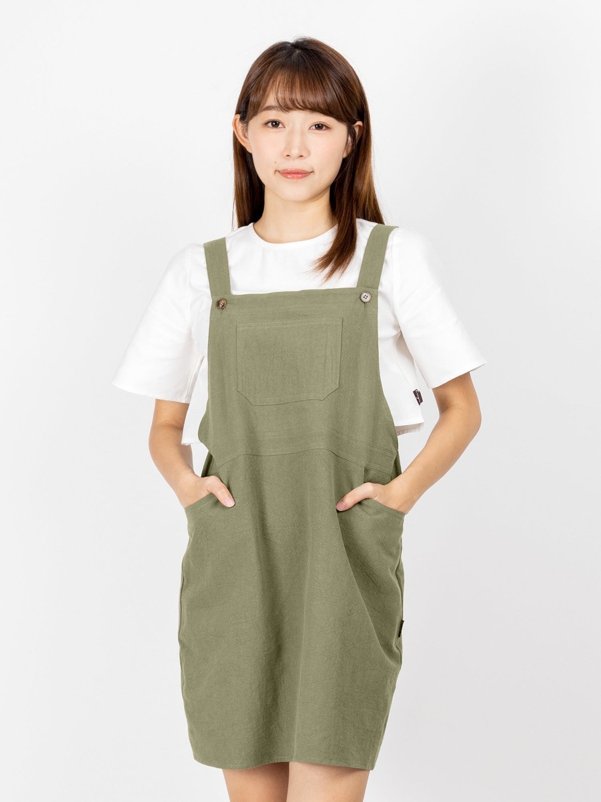Sana Dungaree Mini Dress - DAG-DD9475-22KhakiF - Matcha Green - F - D'ZAGE Designs