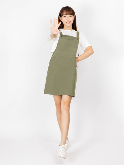 Sana Dungaree Mini Dress - DAG-DD9475-22KhakiF - Matcha Green - F - D'ZAGE Designs