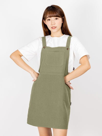 Sana Dungaree Mini Dress - DAG-DD9475-22KhakiF - Matcha Green - F - D'ZAGE Designs