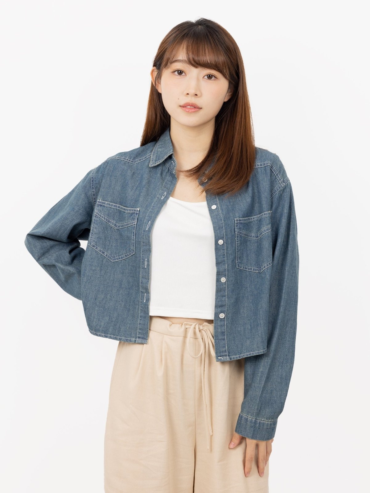 Denim Crop Shirt - DAG-G-9638-22DenimF - Denim - F - D'ZAGE Designs