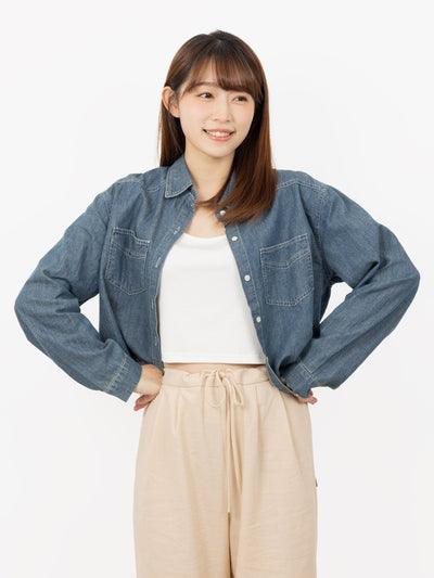 Denim Crop Shirt - DAG-G-9638-22DenimF - Denim - F - D'ZAGE Designs