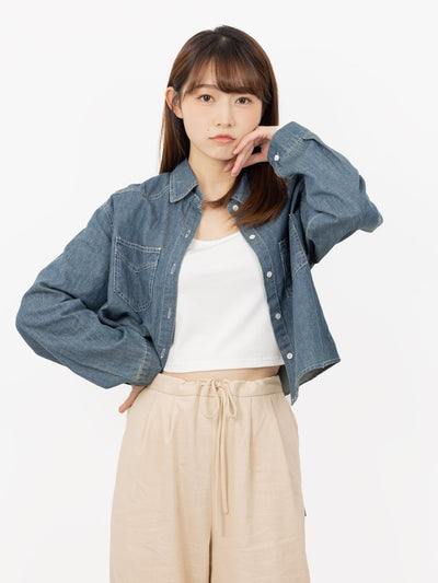 Denim Crop Shirt - DAG-G-9638-22DenimF - Denim - F - D'ZAGE Designs