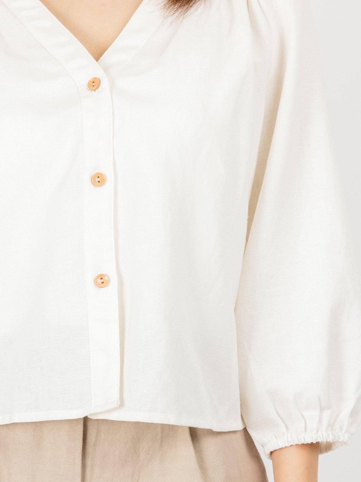 Casey Button Down Notch Neck Blouse - DAG-DD9504-22MochiIvoryF - Mochi Ivory - F - D'ZAGE Designs