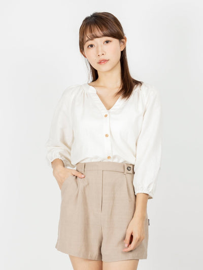 Casey Button Down Notch Neck Blouse - DAG-DD9504-22MochiIvoryF - Mochi Ivory - F - D'ZAGE Designs