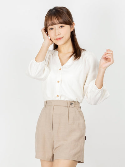 Casey Button Down Notch Neck Blouse - DAG-DD9504-22MochiIvoryF - Mochi Ivory - F - D'ZAGE Designs