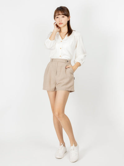 Casey Button Down Notch Neck Blouse - DAG-DD9504-22MochiIvoryF - Mochi Ivory - F - D'ZAGE Designs