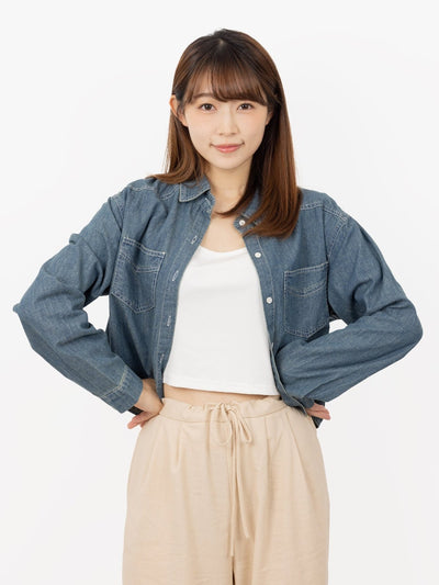 Denim Crop Shirt - DAG-G-9638-22DenimF - Denim - F - D'ZAGE Designs