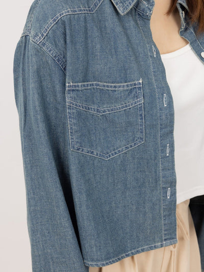 Denim Crop Shirt - DAG-G-9638-22DenimF - Denim - F - D'ZAGE Designs