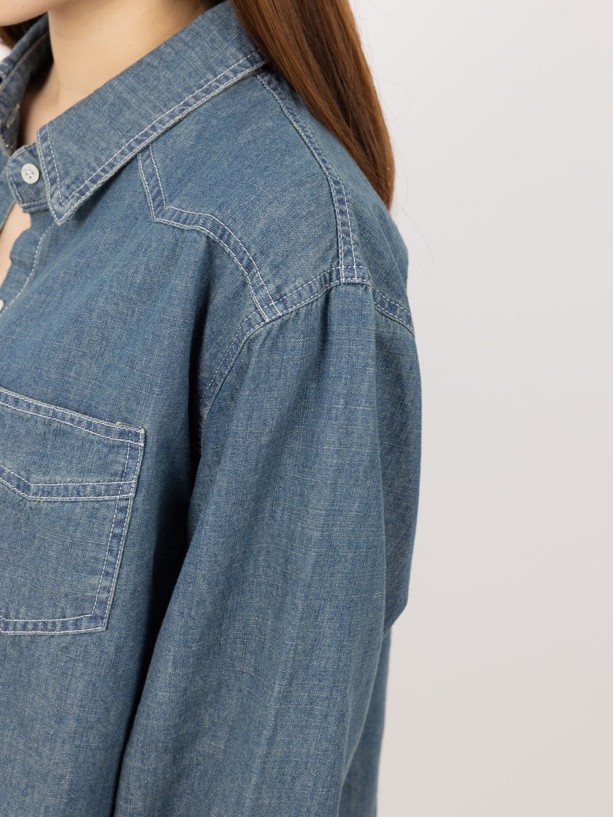 Denim Crop Shirt - DAG-G-9638-22DenimF - Denim - F - D'ZAGE Designs