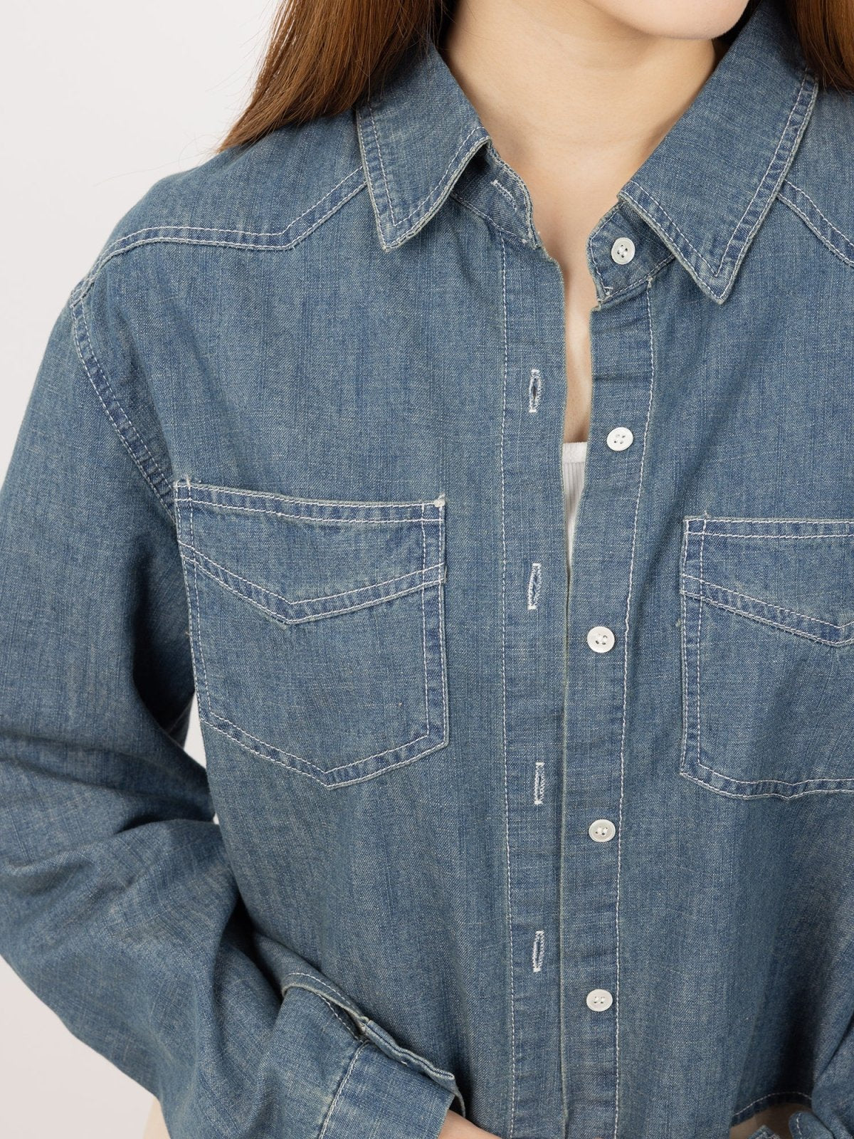 Denim Crop Shirt - DAG-G-9638-22DenimF - Denim - F - D'ZAGE Designs