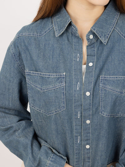 Denim Crop Shirt - DAG-G-9638-22DenimF - Denim - F - D'ZAGE Designs