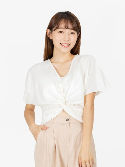 Joel V-neck Knot Front Top - DAG-DD9481-22MochiIvoryF - Mochi Ivory - F - D'ZAGE Designs