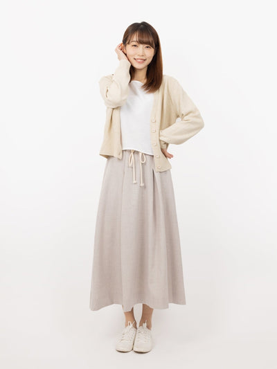Belle Tie Waist Flare Midi Skirt - DAG-DD9534-22ChalkF - Gray - F - D'ZAGE Designs