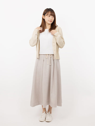 Belle Tie Waist Flare Midi Skirt - DAG-DD9534-22ChalkF - Gray - F - D'ZAGE Designs