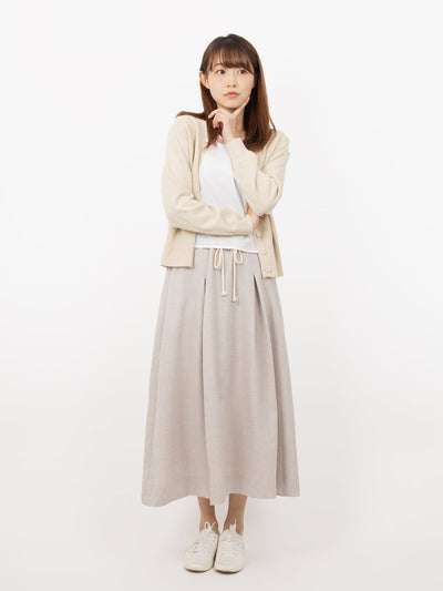 Belle Tie Waist Flare Midi Skirt - DAG-DD9534-22ChalkF - Gray - F - D'ZAGE Designs