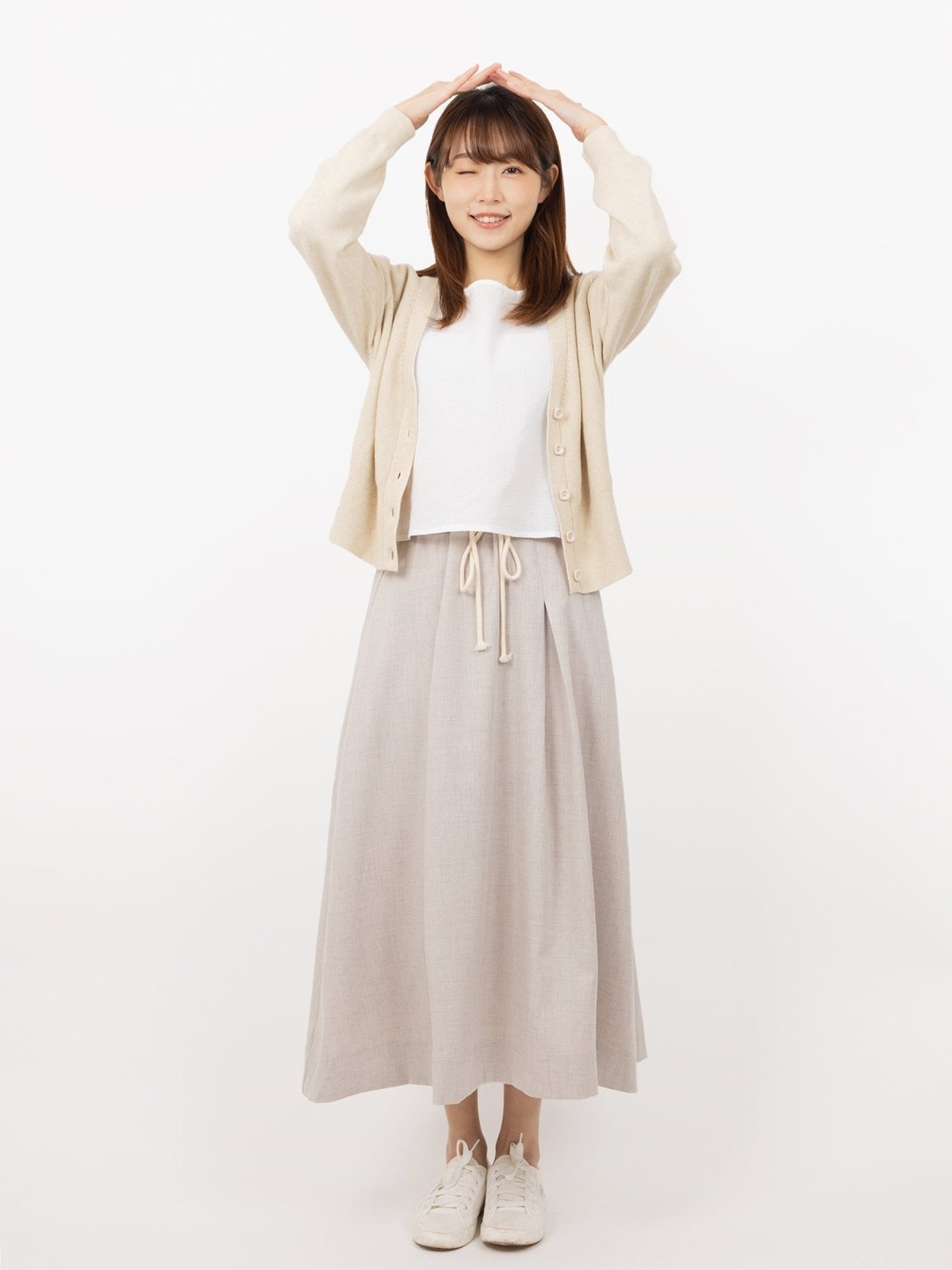 Belle Tie Waist Flare Midi Skirt - DAG-DD9534-22ChalkF - Gray - F - D'ZAGE Designs