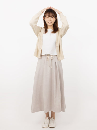 Belle Tie Waist Flare Midi Skirt - DAG-DD9534-22ChalkF - Gray - F - D'ZAGE Designs