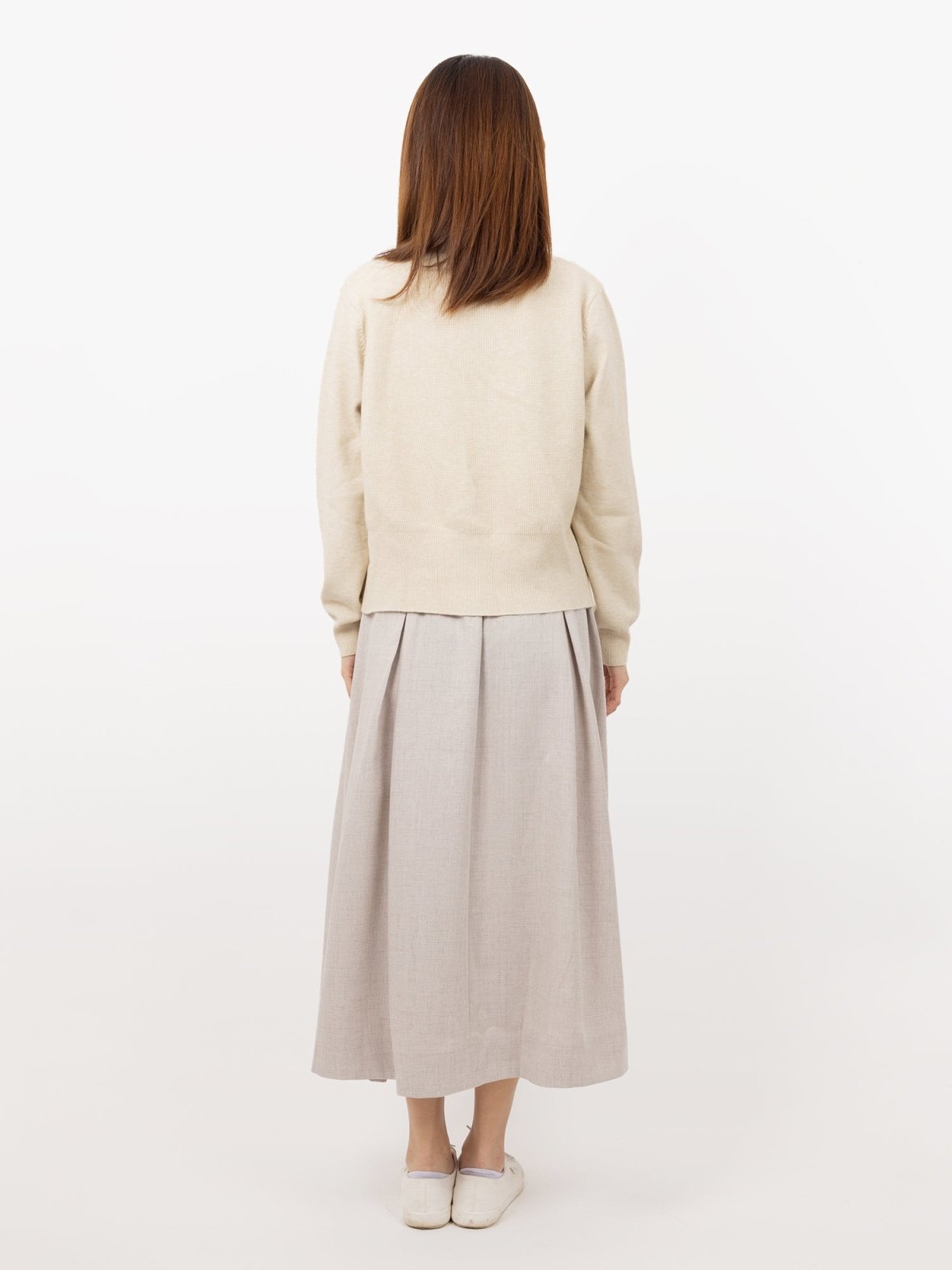 Belle Tie Waist Flare Midi Skirt - DAG-DD9534-22ChalkF - Gray - F - D'ZAGE Designs