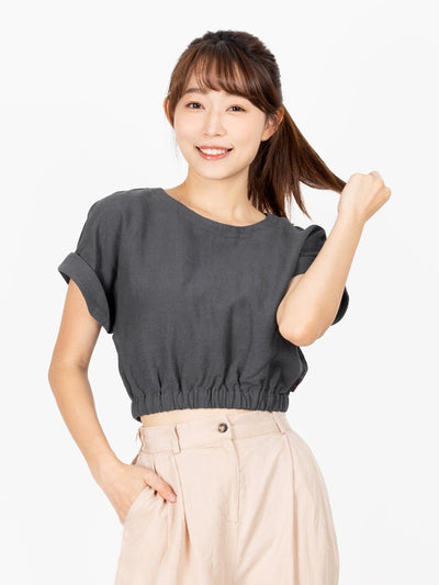 Tianna Cropped Elastic Waist Top - DAG-DD9479-22-IndigoF - Gray - F - D'ZAGE Designs