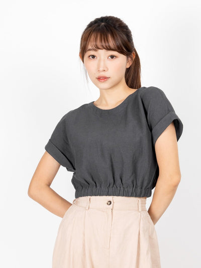 Tianna Cropped Elastic Waist Top - DAG-DD9479-22-IndigoF - Gray - F - D'ZAGE Designs