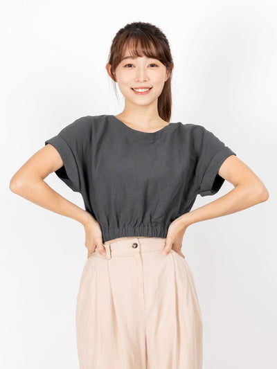 Tianna Cropped Elastic Waist Top - DAG-DD9479-22-IndigoF - Gray - F - D'ZAGE Designs