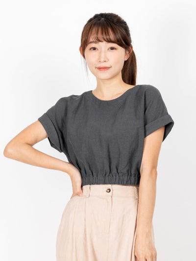 Tianna Cropped Elastic Waist Top - DAG-DD9479-22-IndigoF - Gray - F - D'ZAGE Designs