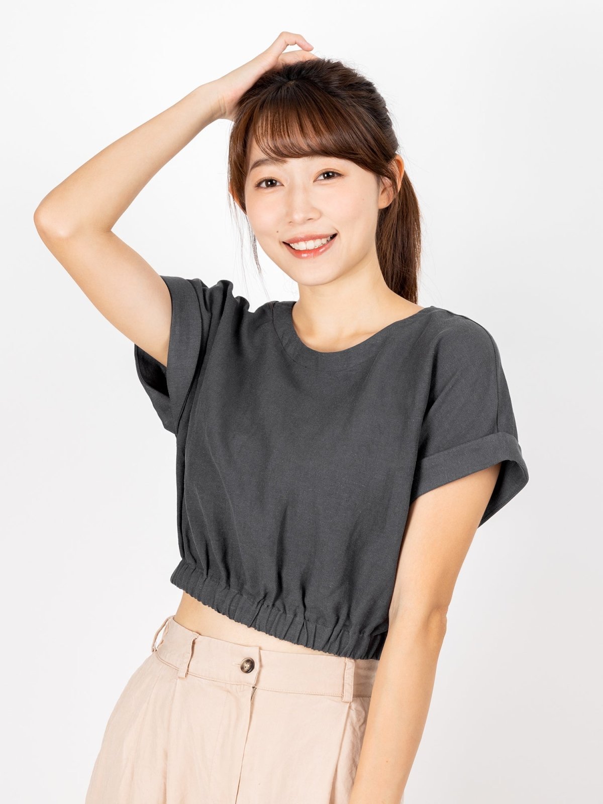 Tianna Cropped Elastic Waist Top - DAG-DD9479-22-IndigoF - Gray - F - D'ZAGE Designs