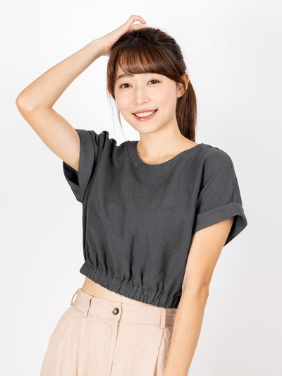 Tianna Cropped Elastic Waist Top - DAG-DD9479-22-IndigoF - Gray - F - D'ZAGE Designs