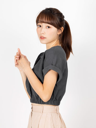 Tianna Cropped Elastic Waist Top - DAG-DD9479-22-IndigoF - Gray - F - D'ZAGE Designs