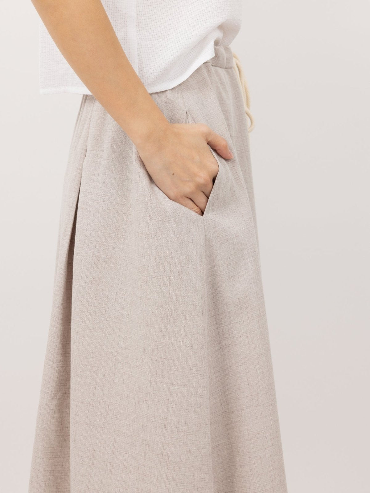Belle Tie Waist Flare Midi Skirt - DAG-DD9534-22ChalkF - Gray - F - D'ZAGE Designs