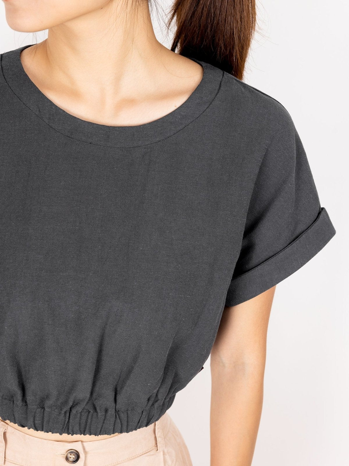 Tianna Cropped Elastic Waist Top - DAG-DD9479-22-IndigoF - Gray - F - D'ZAGE Designs