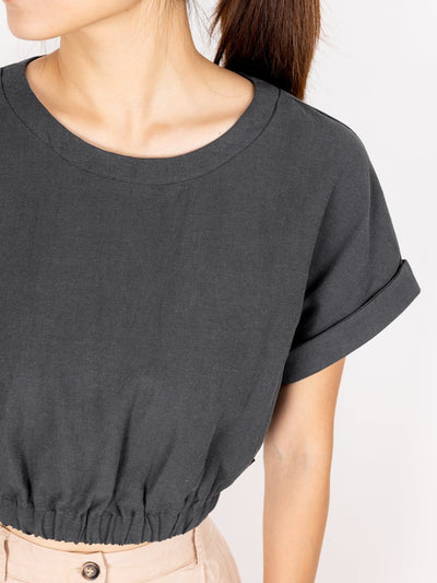 Tianna Cropped Elastic Waist Top - DAG-DD9479-22-IndigoF - Gray - F - D'ZAGE Designs