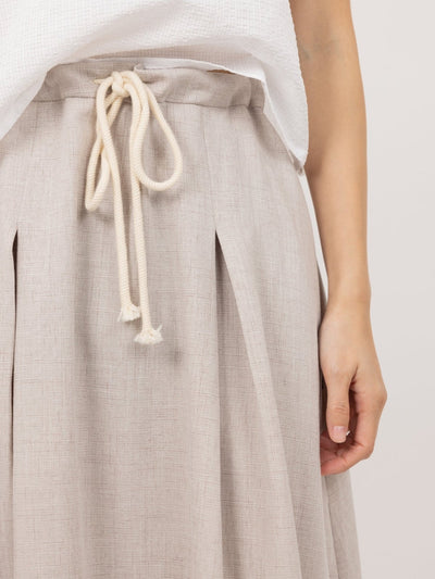 Belle Tie Waist Flare Midi Skirt - DAG-DD9534-22ChalkF - Gray - F - D'ZAGE Designs
