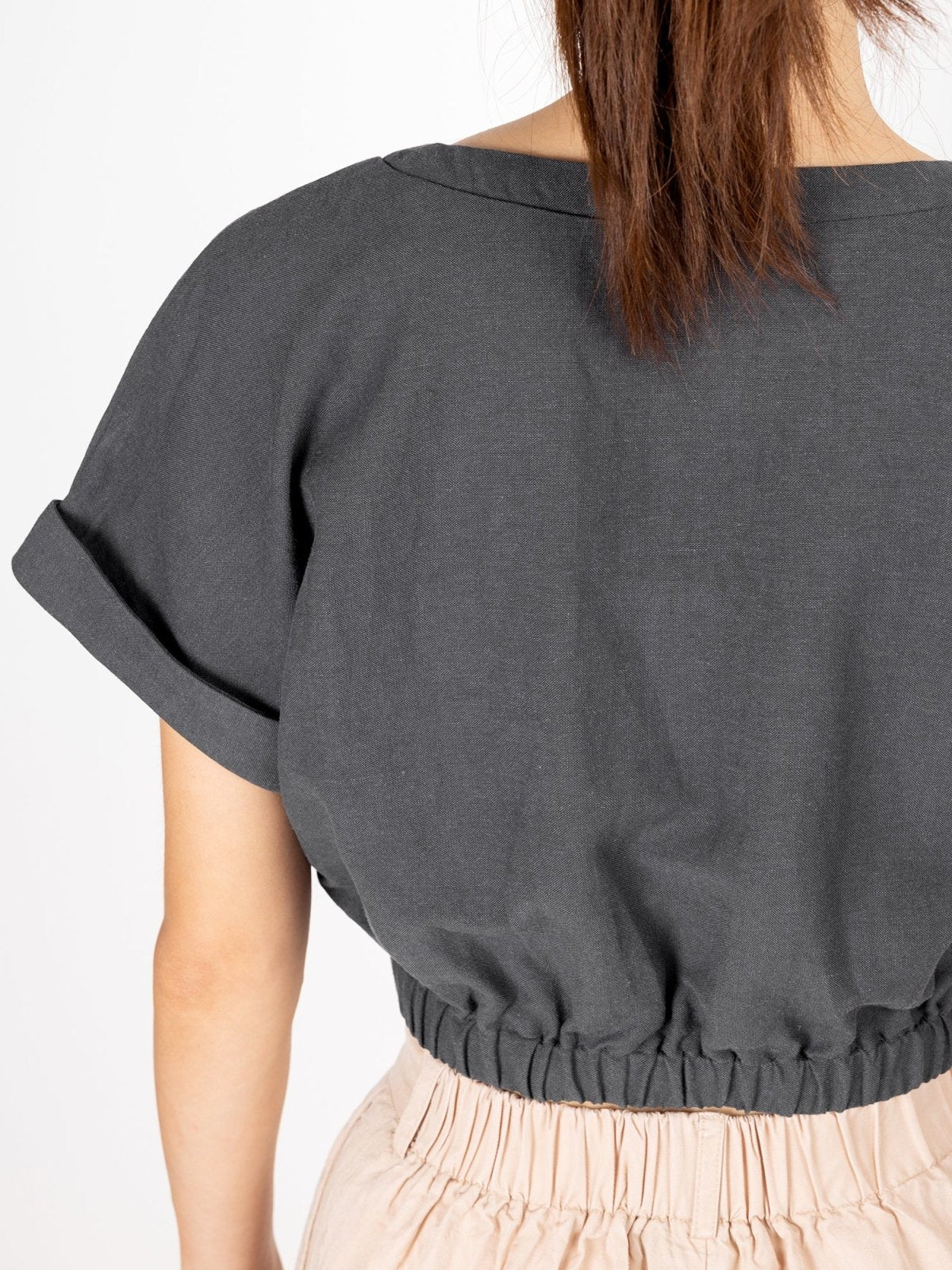 Tianna Cropped Elastic Waist Top - DAG-DD9479-22-IndigoF - Gray - F - D'ZAGE Designs
