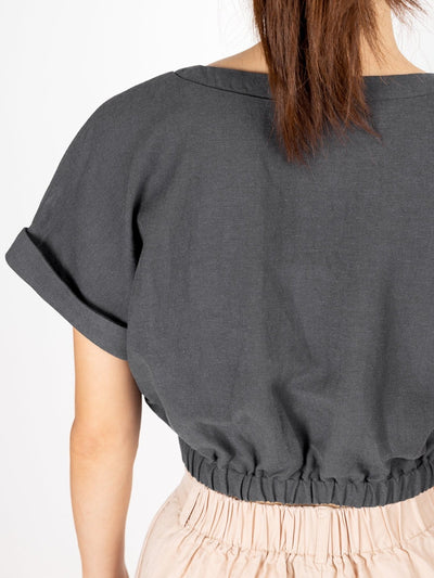 Tianna Cropped Elastic Waist Top - DAG-DD9479-22-IndigoF - Gray - F - D'ZAGE Designs