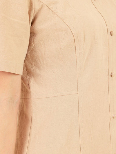 Square-Neck Button Front Mini Dress ALMOND - DAG-DD9153-22AlmondCreamS - Beige - S - D'ZAGE Designs