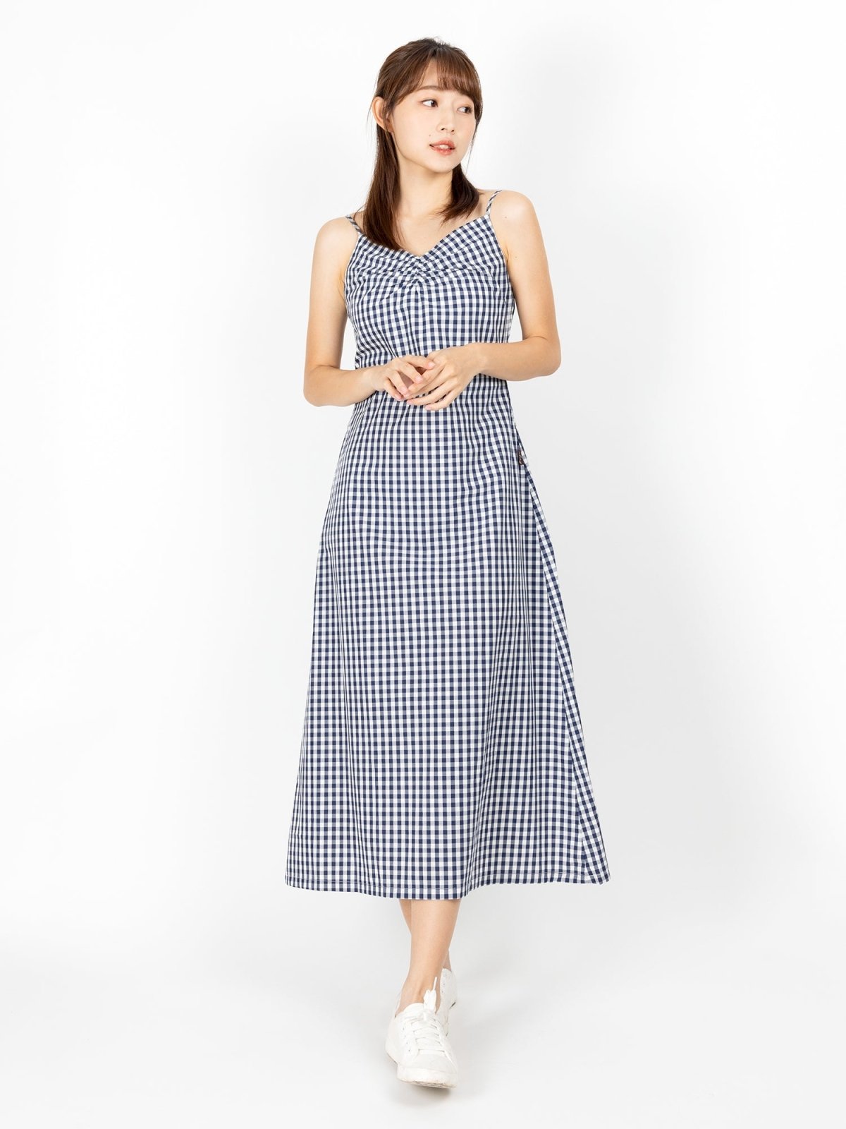 Lowri Ruched Front Cami Dress CHECKER - DAG-DD9472-22ClassNavyF - Blue White Checkers - F - D'ZAGE Designs