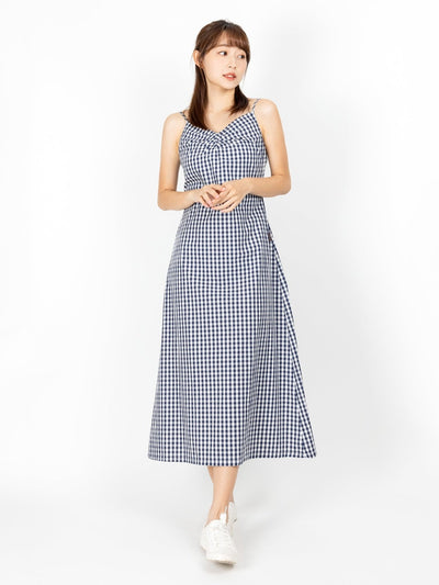 Lowri Ruched Front Cami Dress CHECKER - DAG-DD9472-22ClassNavyF - Blue White Checkers - F - D'ZAGE Designs