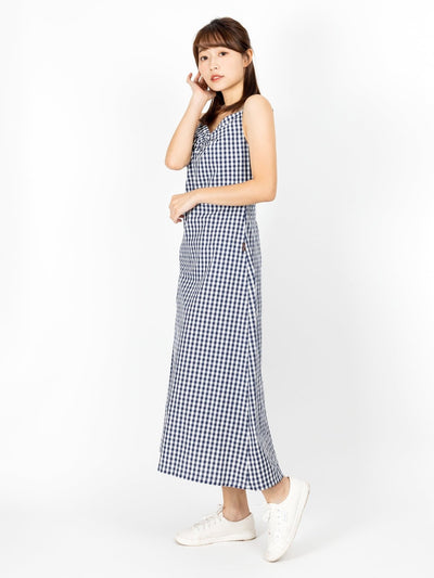 Lowri Ruched Front Cami Dress CHECKER - DAG-DD9472-22ClassNavyF - Blue White Checkers - F - D'ZAGE Designs