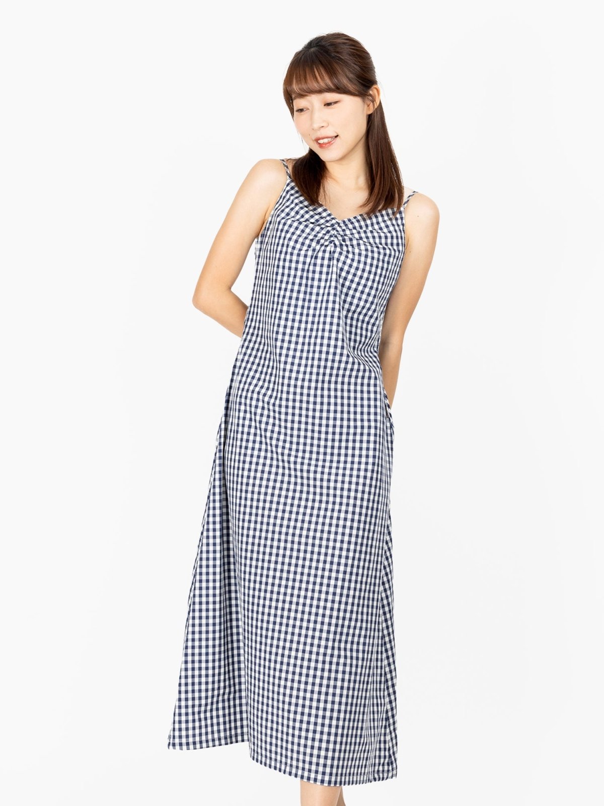 Lowri Ruched Front Cami Dress CHECKER - DAG-DD9472-22ClassNavyF - Blue White Checkers - F - D'ZAGE Designs