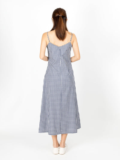 Lowri Ruched Front Cami Dress CHECKER - DAG-DD9472-22ClassNavyF - Blue White Checkers - F - D'ZAGE Designs