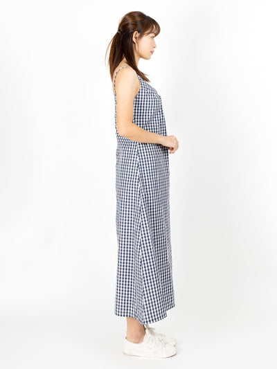 Lowri Ruched Front Cami Dress CHECKER - DAG-DD9472-22ClassNavyF - Blue White Checkers - F - D'ZAGE Designs