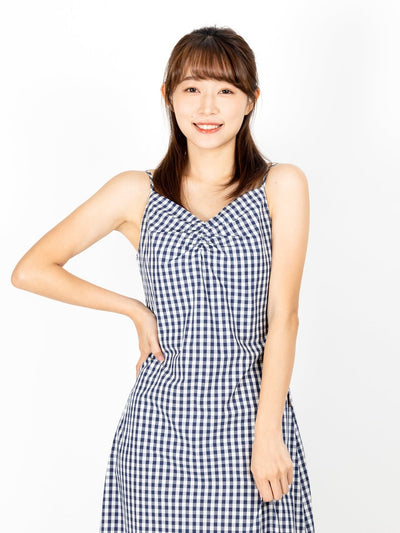 Lowri Ruched Front Cami Dress CHECKER - DAG-DD9472-22ClassNavyF - Blue White Checkers - F - D'ZAGE Designs