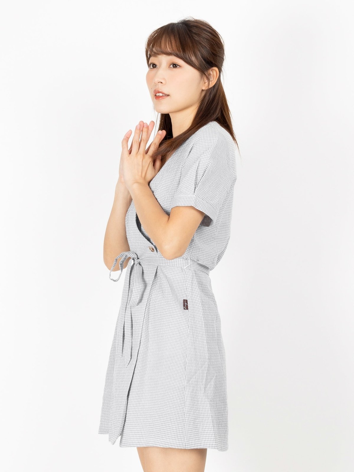 Kye Plaid Wrap Mini Dress - DAG-DD9476-22GrayGinghamF - Gray - F - D'ZAGE Designs