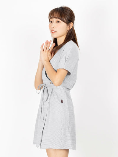 Kye Plaid Wrap Mini Dress - DAG-DD9476-22GrayGinghamF - Gray - F - D'ZAGE Designs