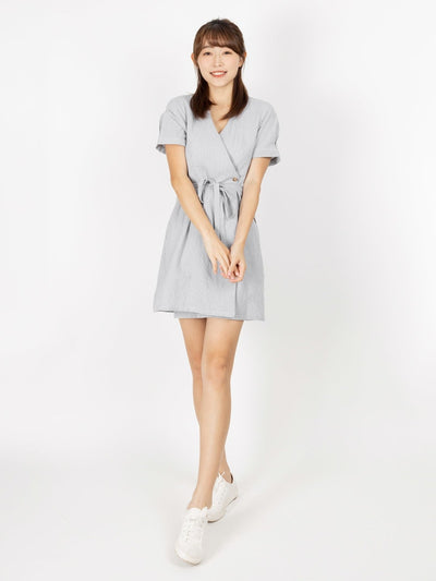 Kye Plaid Wrap Mini Dress - DAG-DD9476-22GrayGinghamF - Gray - F - D'ZAGE Designs