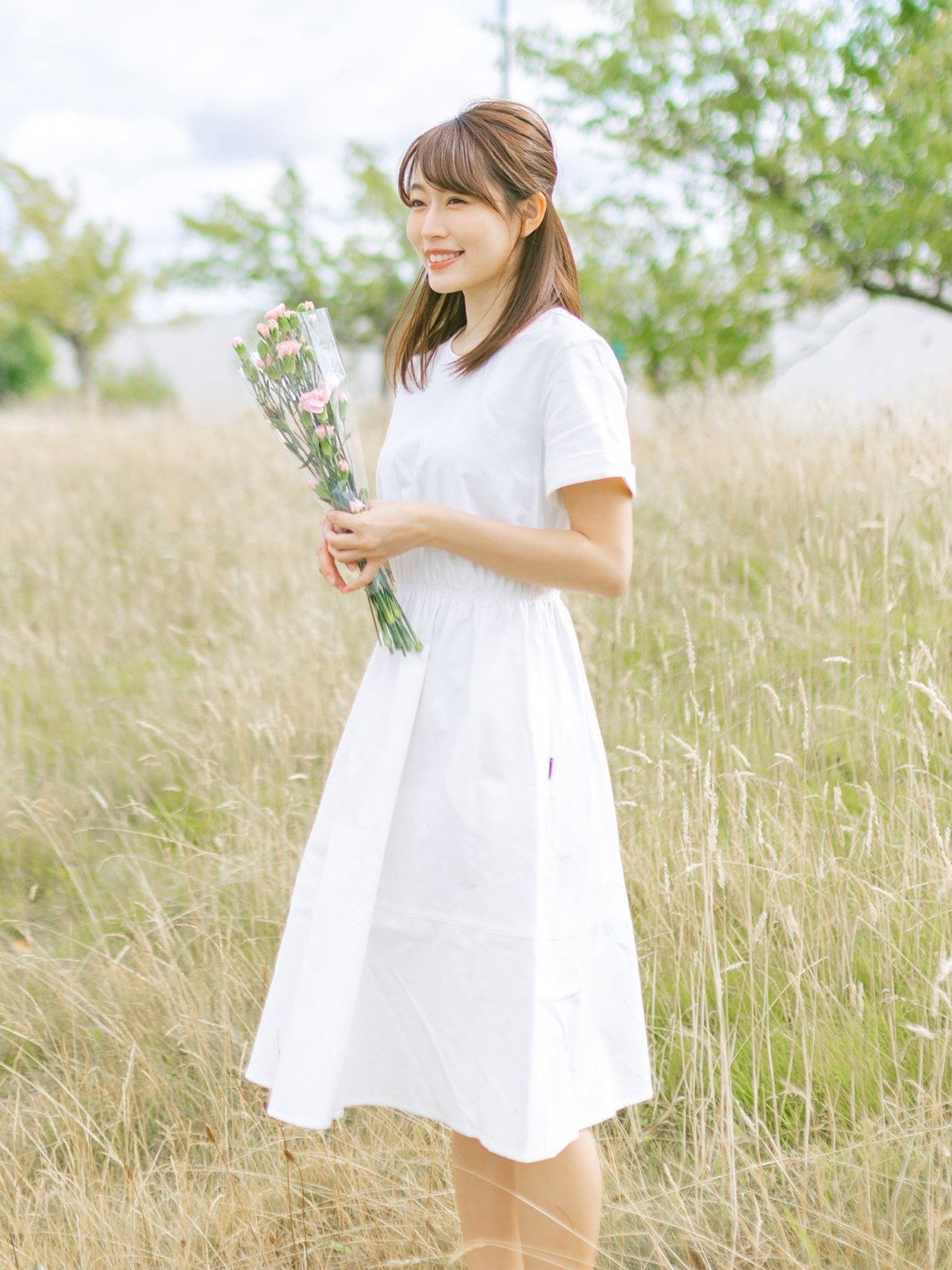 Tiff Elastic Waist Short Sleeve Dress - DAG-DD9449-22MochiIvoryF - Marshmallow White - F - D'ZAGE Designs