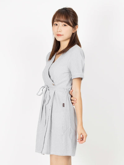 Kye Plaid Wrap Mini Dress - DAG-DD9476-22GrayGinghamF - Gray - F - D'ZAGE Designs
