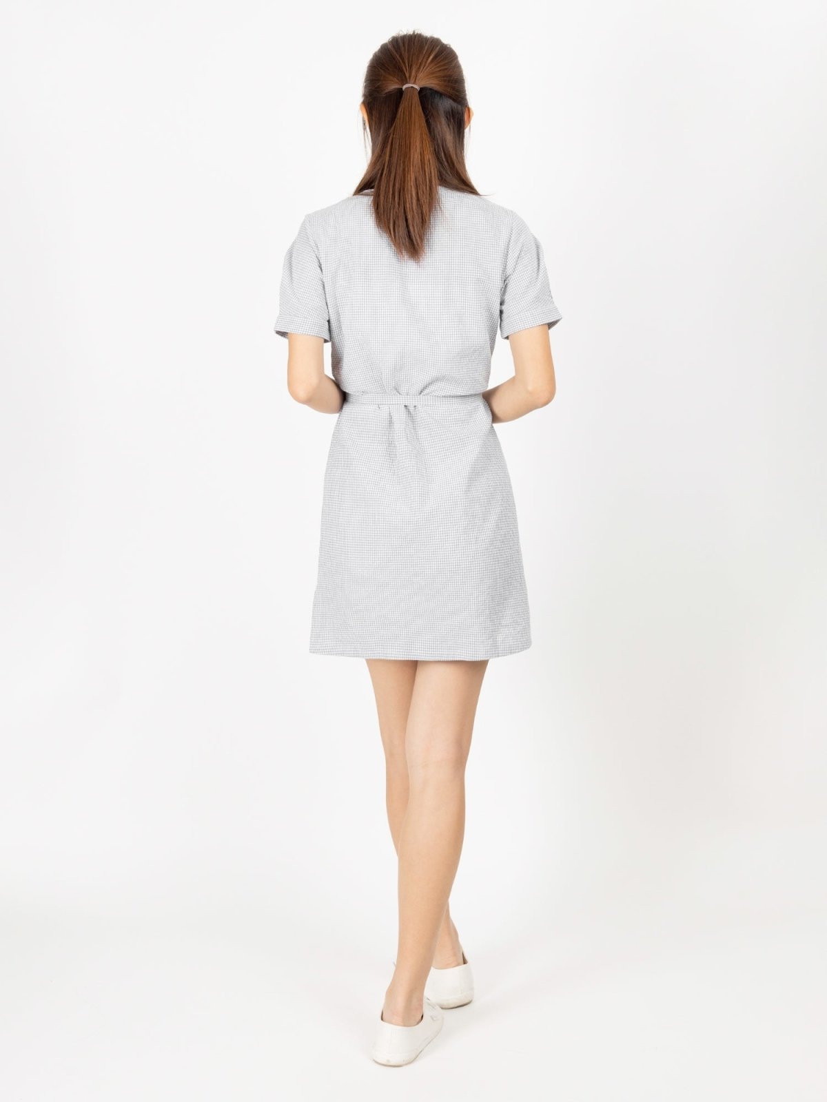 Kye Plaid Wrap Mini Dress - DAG-DD9476-22GrayGinghamF - Gray - F - D'ZAGE Designs