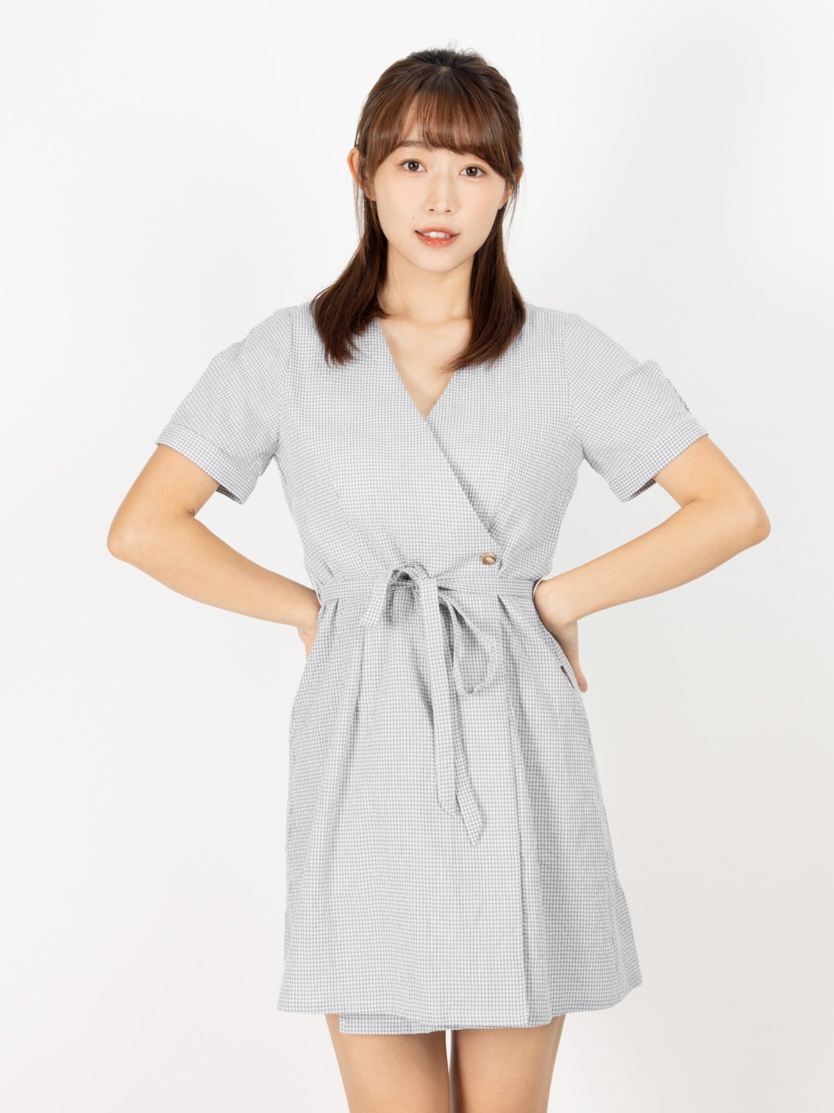 Kye Plaid Wrap Mini Dress - DAG-DD9476-22GrayGinghamF - Gray - F - D'ZAGE Designs